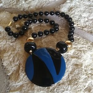 Vintage 1980's Black & Blue Bead Necklace